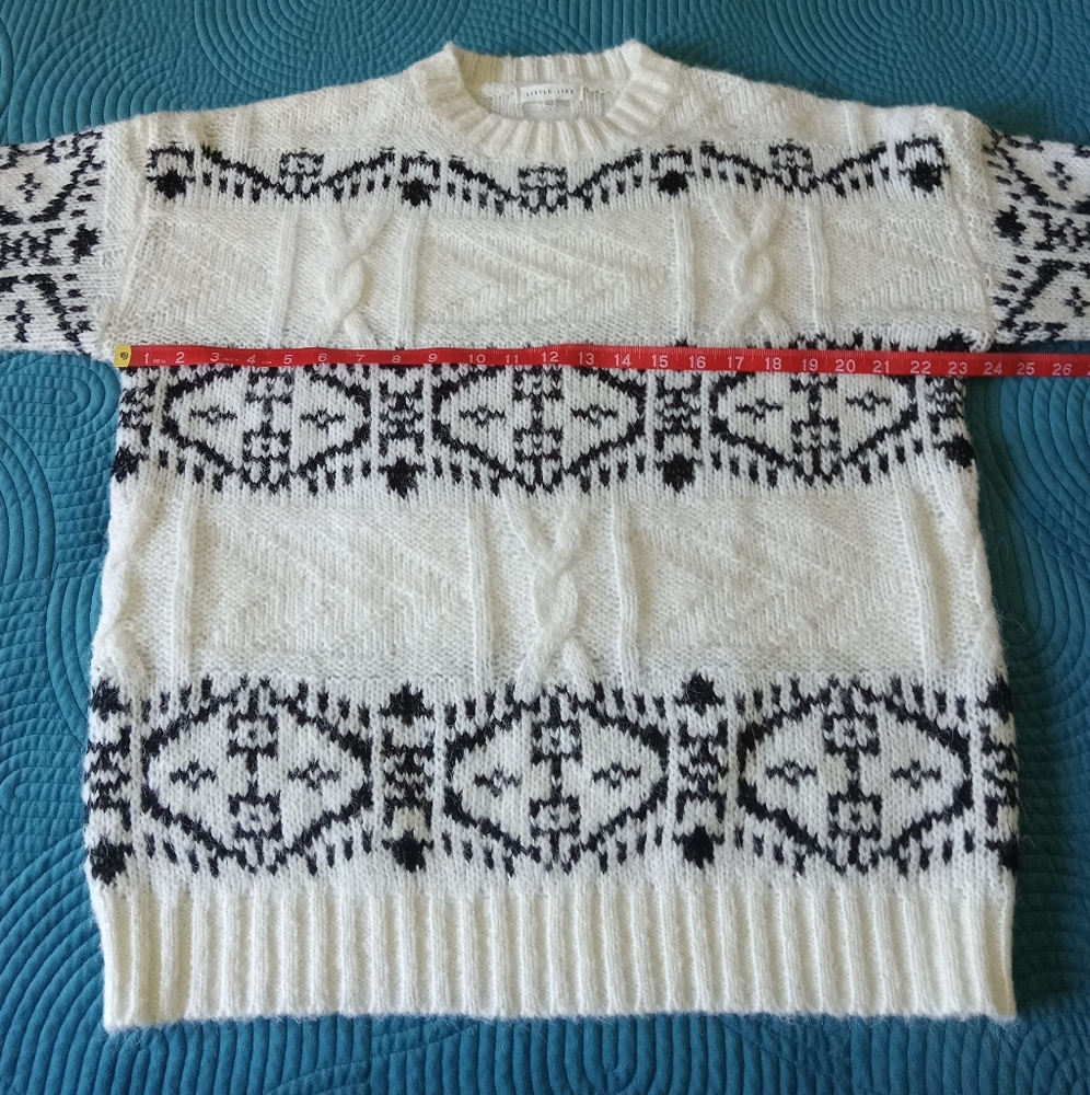Little Lies Anthropologie White & Black Crew Neck Pullover Knit Sweater S/M - Picture 4 of 7